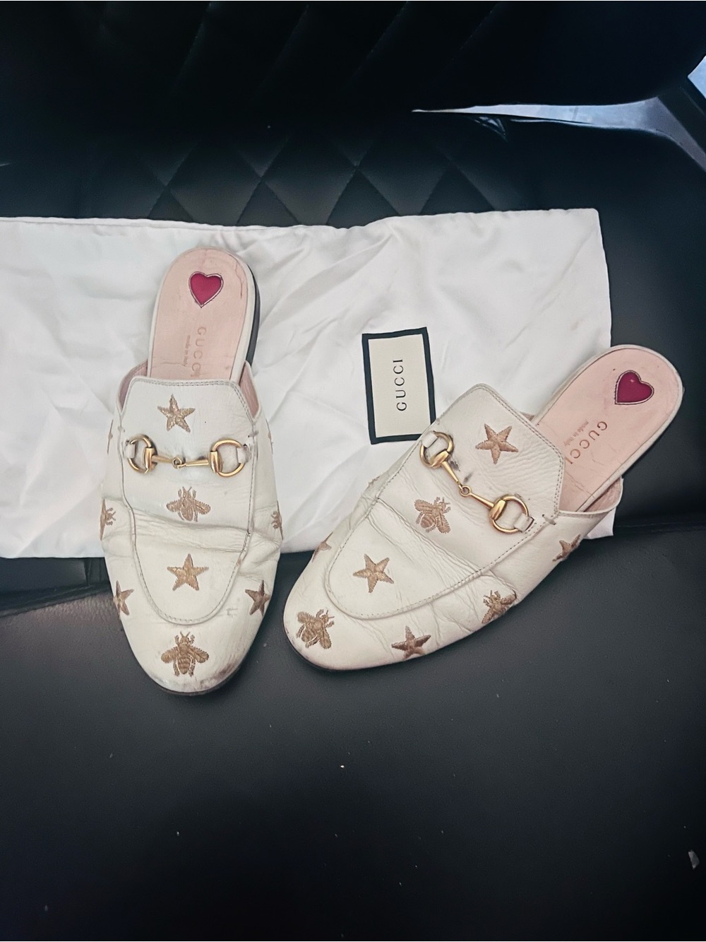 Gucci Cream Leather Backless Horsebit Mules with Gold Embroidery - Picture 7 of 7